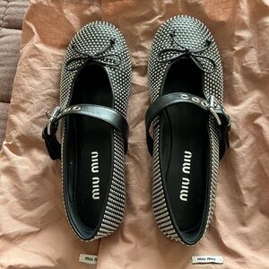 Miu Miu Black and Silver Studded Flats